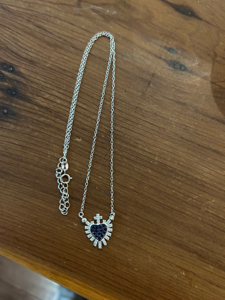 Small blue Sacred heart necklace