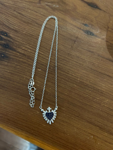 Small blue Sacred heart necklace