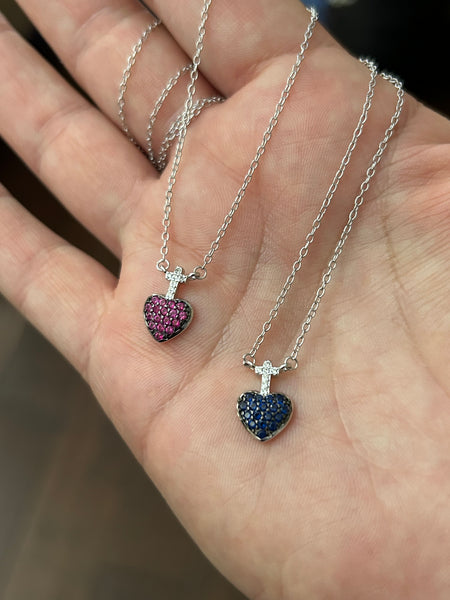 Small blue Sacred heart necklace