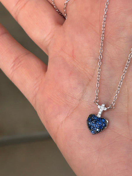 Small blue Sacred heart necklace