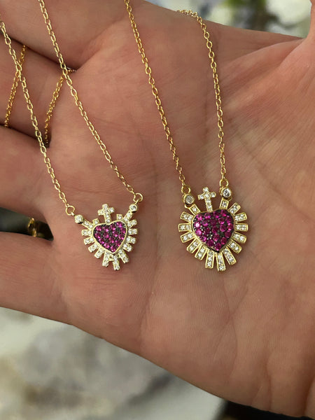 Large red Sacred heart necklace