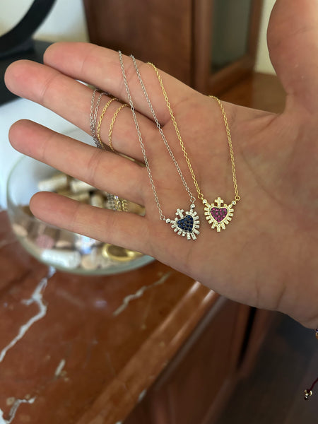 Small blue Sacred heart necklace