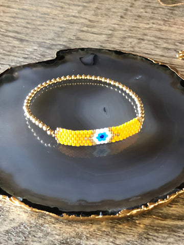 Yellow Miyuki evil eye  goldfill Bracelet