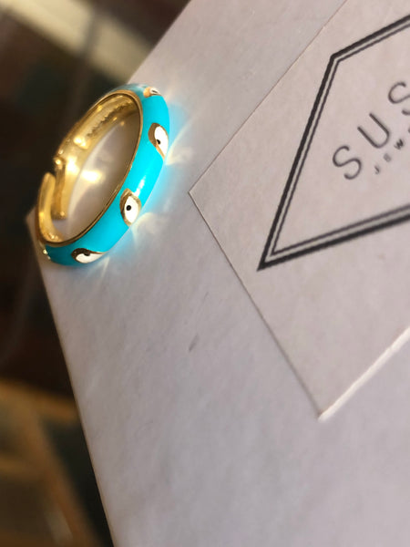 Enamel and .925 Multi evil Eye Ring blue