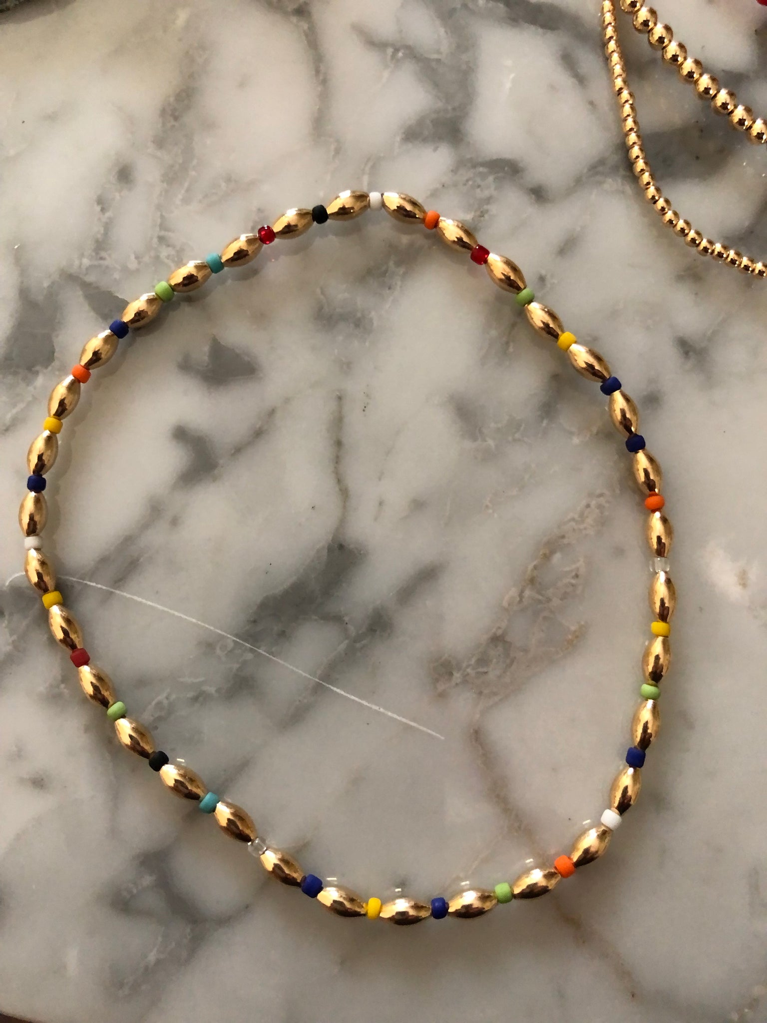 Multicolor rice Beaded goldill anklet