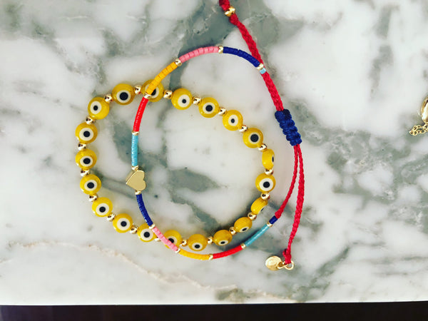 Yellow goldfill multi evil eye Bracelet