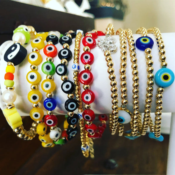 Yellow goldfill multi evil eye Bracelet