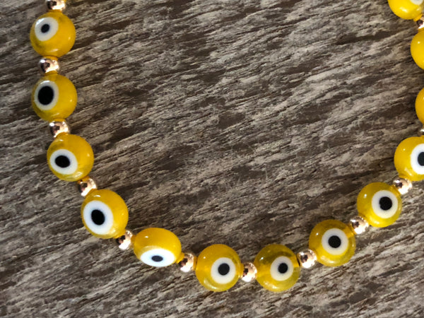 Yellow goldfill multi evil eye Bracelet