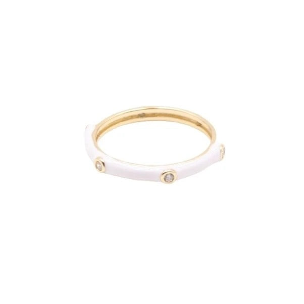 Enamel and diamonds white ring