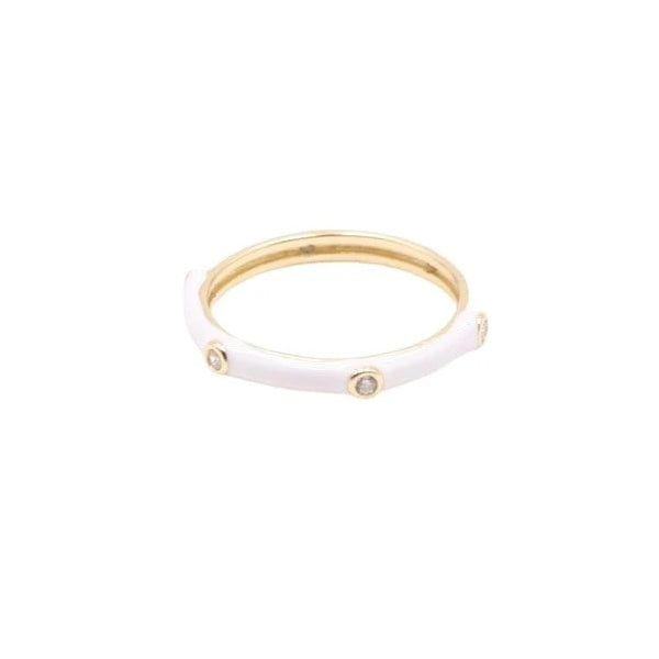 Enamel and diamonds white ring