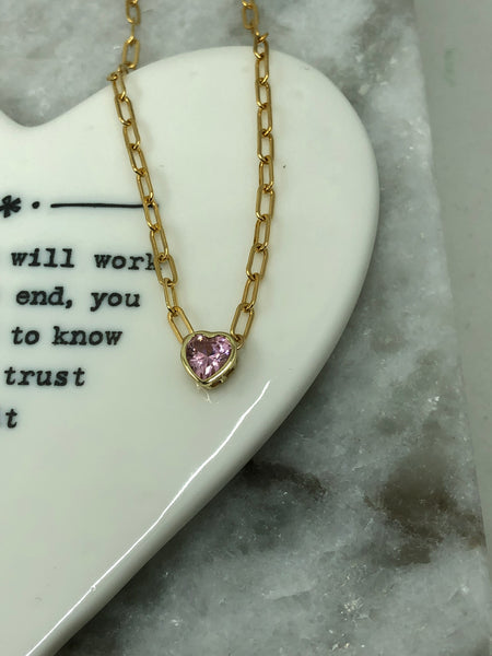 Goldfill pink heart necklace